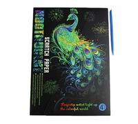 Pracht Creatives Hobby - Cuadro para rascar pavo real con rascador, 4 piezas, brilla en la oscuridad, tamaño aprox. 28,5 x 21 cm, cuadros para rascar para niños y adultos