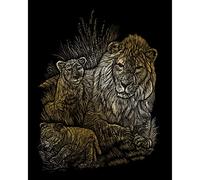 Pracht Creatives Hobby- Engraving Art Animal león con Cachorros, Oro, Cuadros niños y Adultos, con bolígrafo para rascar y Plantilla, Multicolor, S (Royal Brush Manufacturing 10241918)