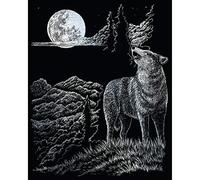 Pracht Creatives Hobby- Engraving Art Animales Lobo y Luna, Plata, Cuadros niños y Adultos, con bolígrafo para rascar y Plantilla, Multicolor, S (Royal Brush Manufacturing 10241905)