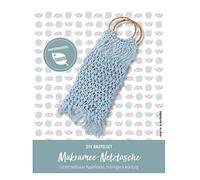 Pracht Creatives Hobby Manualidades para diseñar una Bolsa de Red de macramé, Juego Completo con cordón de Papel Reciclado de Color Azul Claro, Anillos de Madera e Instrucciones, Mittel (5953-60441)