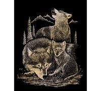Pracht Creatives Hobby Royal & Langnickel - Cuadro de rascar Lobos, Oro, Cuadros de rascar para niños y Adultos, con bolígrafo de rascar y Plantilla