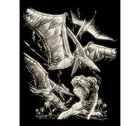 Pracht Creatives Hobby Royal & Langnickel - Cuadro para rascar Dinosaurio Volador, Que Brilla en la Oscuridad, Cuadros para rascar para niños y Adultos, con bolígrafo para rascar y Plantilla