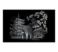 Pracht Creatives Hobby Royal & Langnickel - Cuadro para rascar Templo de Kioto, Plata, Cuadros para rascar para niños y Adultos, con bolígrafo para rascar y Plantilla