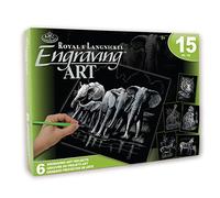 Pracht Creatives Hobby Royal & Langnickel - Scratch Pictures Set Animales Exóticos, Plata, 6 imágenes, Elefante, Tigre y Co, imágenes para rascar para niños y Adultos, con 2 rotuladores y Plantillas