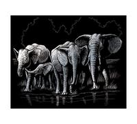 Pracht Hobby Royal & Langnickel - Scratchboard Manada de Elefantes en Plata, con rotulador y Plantilla, Adecuado para niños y Adultos