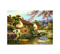 Pracht Hobby Set de Pintura con Diamantes, Cuadro con Motivo de Pueblo Junto al río y Accesorios, Set de Manualidades para Pintar con Piedras Brillantes, para niños a Partir de 5 años