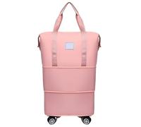 Práctica Bolsa de Equipaje con Ruedas, expandible y Plegable, separación Ropa Seca húmeda, Resistente al Agua, Viaje para la excursión de Fin de Semana al Gimnasio(Pink)