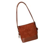 Práctica bolsa de hombro de ante retro con detalles de poliuretano, cómoda bolsa de hombro para uso diario para mujer, Marrón, Belleza masiva
