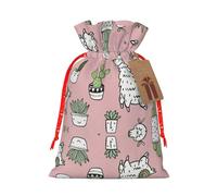 Práctica bolsa de Navidad con estampado de alpaca y cactus con cordón, 4.7 x 6.9 pulgadas para Navidad, Halloween