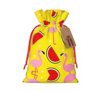 Práctica bolsa de Navidad con estampado de flamenco rojo y sandía con cordón, 4.7 x 6.9 pulgadas para Navidad, Halloween
