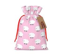 Práctica bolsa de Navidad con estampado de ovejas rosas con cordón, 4.7 x 6.9 pulgadas para Navidad, Halloween