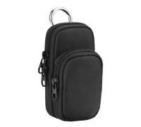 Práctica bolsa de transporte con doble bolsillo y gancho de metal para reproductor de MP3, organizador de cables electrónicos, bolsa de almacenamiento de tarjetas de memoria