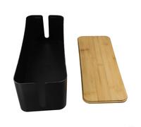 Práctica caja organizadora de cables con tapa de madera, diseñada para ocultar y organizar múltiples cables y regletas de alimentación con estabilidad y seguridad (C)