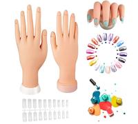 Practica la mano para las uñas acrílicas, 2 piezas 23cm manos de maniquí realista con pegatinas de uñas de 200 piezas, mano falsa flexible para la práctica de arte de