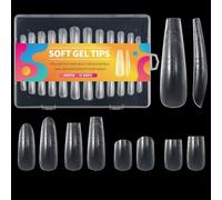 Prácticas extensiones de uñas claras, 240 unidades, 12 tamaños, puntas acrílicas transparentes con indicadores de medición, cobertura completa, línea de posicionamiento auxiliar