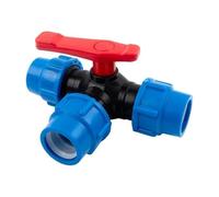 Prácticas válvulas redondas de 3 vías con conectores de plástico de 32 mm, ideales for uso doméstico e industrial.