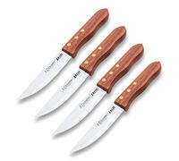 PracticDomus 3 Claveles - Juego de 4 Cuchillos Chuleteros en Acero Inoxidable 3Cr13 Gama Angus, Mango de Madera de Fresno