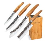 PracticDomus 3 Claveles - Juego de 4 Cuchillos de Cocina Profesionales en Acero Forjado Martilleado con Taco Incluido (4X Takumi)