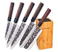 PracticDomus 3 Claveles Juego de 5 Cuchillos Profesionales Estilo Japonés Gama Osaka, Hojas Unicas Forjadas a Mano (5X Osaka Plus)