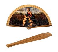 PracticDomus Abanico Plegable en Tela Estampada de Algodón sobre Madera. Colección (Bella Jardinera)