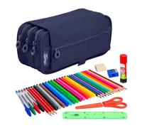 PracticDomus ColePack - Estuche Escolar 3 Compartimentos, Portatodo Triple con Material de Primeras Marcas Incluido (Eco Marino)