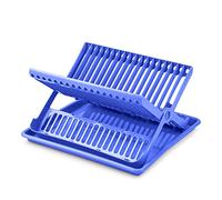 PracticDomus Escurreplatos Plegable de 2 Niveles en Plástico con Bandeja Recogedora (Azul)