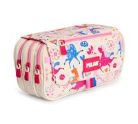 PracticDomus Estuche Portatodo Triple de Amplios Apartados Interiores con Cremallera Individual para Material Escolar y Viaje (FlowIcorn)