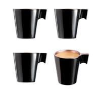 PracticDomus Juego de 4 Tazas de Café Expresso de 8 cl Fabricadas en Vidrio Templado Extra Resistente de Corte en Caliente (Negro)