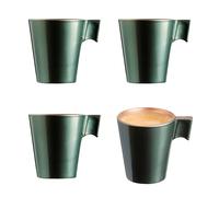 PracticDomus Juego de 4 Tazas de Café Expresso de 8 cl Fabricadas en Vidrio Templado Extra Resistente de Corte en Caliente (Green Leaf)