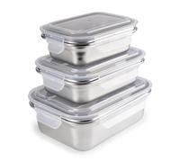 PracticDomus Juego de Recipientes en Acero Inoxidable con Tapa Hermética Aptos Microondas, Horno, Airfryer y Nevera (3X Keepklin)