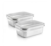 PracticDomus Juego de Recipientes en Acero Inoxidable con Tapa Hermética Aptos Microondas, Horno, Airfryer y Nevera (2XREC 1200ML)