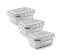 PracticDomus Juego de Recipientes en Acero Inoxidable con Tapa Hermética Aptos Microondas, Horno, Airfryer y Nevera (3XREC 600ML)