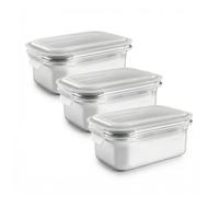 PracticDomus Juego de Recipientes en Acero Inoxidable con Tapa Hermética Aptos Microondas, Horno, Airfryer y Nevera (3XREC 800ML)