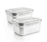 PracticDomus Juego de Recipientes en Acero Inoxidable con Tapa Hermética Aptos Microondas, Horno, Airfryer y Nevera (2XREC 1600ML)