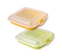 PracticDomus Porta Sandwich y Alimentos ideal Almuerzo o Merienda. Reutilizable, Libre de BPA y Apilable en Nevera. Medida 14 x 14 x 3.6 cm (2X Chica)
