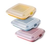 PracticDomus Porta Sandwich y Alimentos ideal Almuerzo o Merienda. Reutilizable, Libre de BPA y Apilable en Nevera. Medida 14 x 14 x 3.6 cm (3X Surtido)
