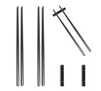 PracticDomus Set Comas Kyoto de 2 Pares de Palillos y 2 Soportes en Acero Inoxidable Nickel Free 18/10. Color PVD Black