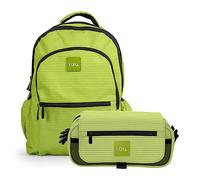 PracticDomus Set de Mochila Escolar Grande y Estuche Portatodo Triple a Juego (Kuru Lima)