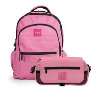 PracticDomus Set de Mochila Escolar Grande y Estuche Portatodo Triple a Juego (Kuru Rosa)
