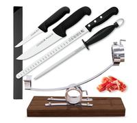 PracticDomus Soporte Jamonero Profesional Basculante y Cabezal Giratorio de Acero con Cuchillos y Chaira (3C Master)