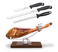 PracticDomus Soporte Jamonero Profesional Basculante y Cabezal Giratorio de Acero con Cuchillos y Chaira (3C Premium)