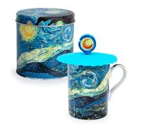 PracticDomus Taza para Infusiones 300 ml con Filtro y Tapa de Silicona en Lata Metálica (Noche Estrellada)