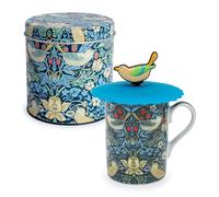 PracticDomus Taza para Infusiones 300 ml con Filtro y Tapa de Silicona en Lata Metálica (William Morris)