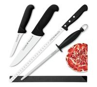 PracticFood Juego de Cuchillos Profesionales Selección Super Chef, Jamonero Alveolado 29 cm con Accesorios (3C GOURMET)