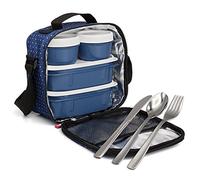 PracticFood - Kit Urban Food Negro Cubiertos - Bolsa térmica porta alimentos. Dots Azul