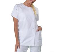 Práctico abrigo de trabajo de manga corta sin cuello para mujeres y hombres, mezcla de algodón, tops de laboratorio para profesionales de la salud (2XL blanco)