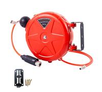 Práctico carrete para mangueras de montaje en pared con, Red | Función de bloqueo automático para extensión y retracción eficientes en diversos entornos con almacenamiento y