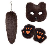 Práctico conjunto de Halloween para mujer con fundas faciales realistas de zorros, guantes cómodos y llavero de cola, colgante de cola peluda, talla única, como se describe, como se describe