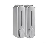 Práctico dispensador de jabón de montaje en pared para productos de baño, incluye 2 botellas, fácil monitor y diseño de recarga (plateado)