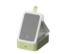 Práctico estuche de maquillaje de viaje con iluminación LED integrada y caja de almacenamiento de joyas, diseños resistentes para llevar en el camino, Verde-l